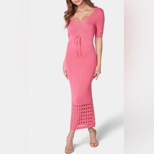 TIE FRONT CUTOUT CROCHET MIDI DRESS SZ S